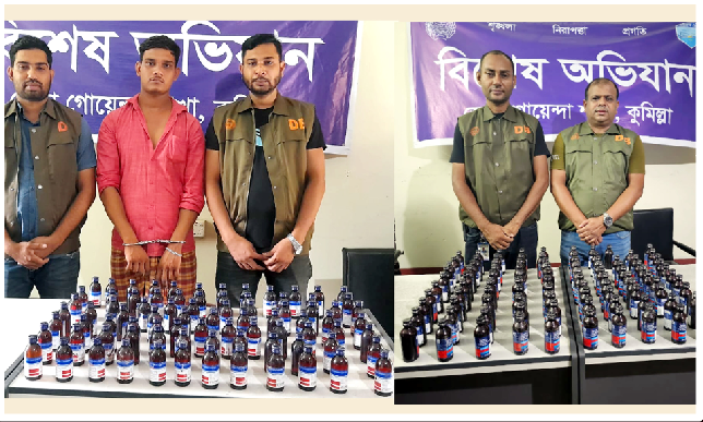 কুমিল্লায় ফেন্সিডিল ও এস্কাফ সিরাপ সহ ১ আসামী গ্রেফতার